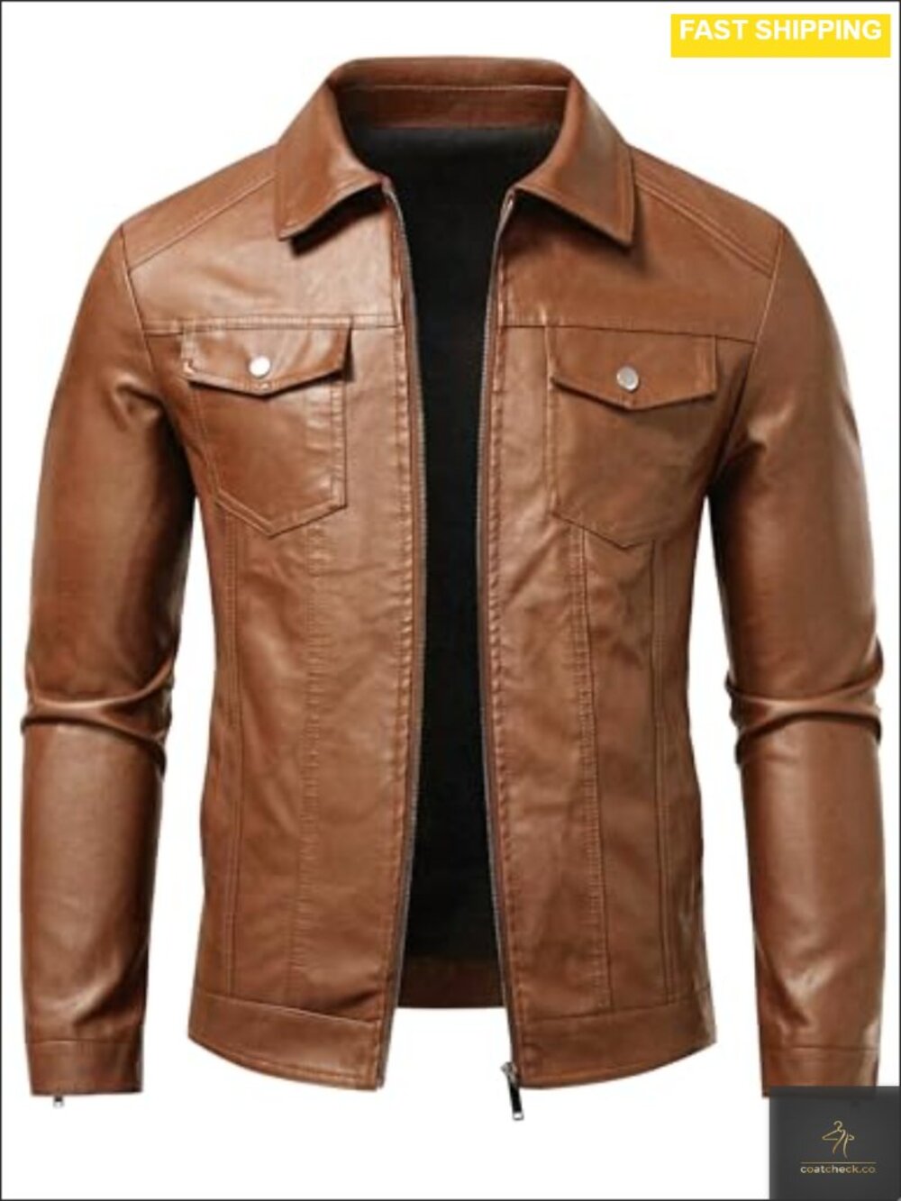 Men's Faux Leather Motorcycle Biker Jacket Zip Bomber Coat
